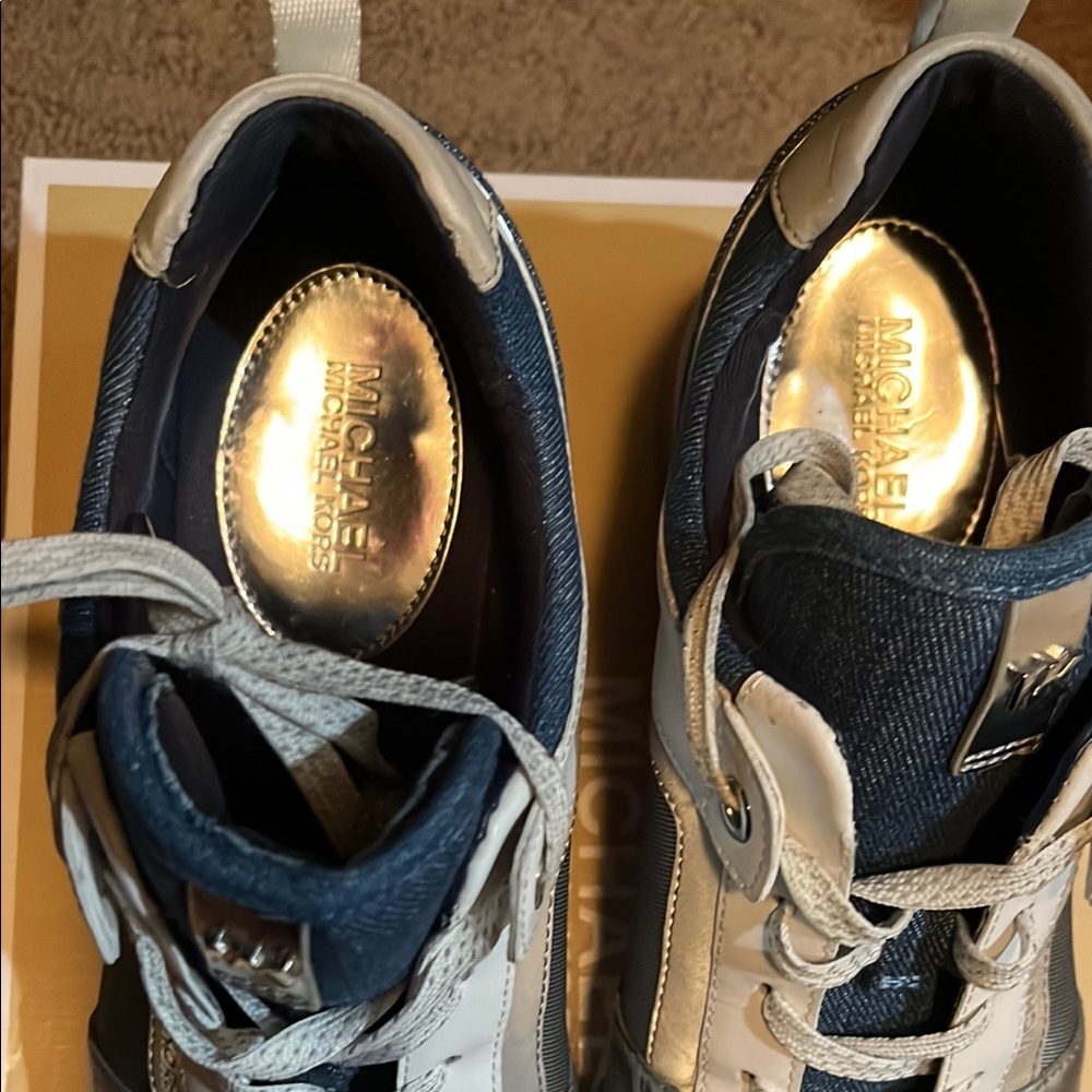 Michael Kors Blue and White Sneakers with Sporty Design and Comfortable Padding